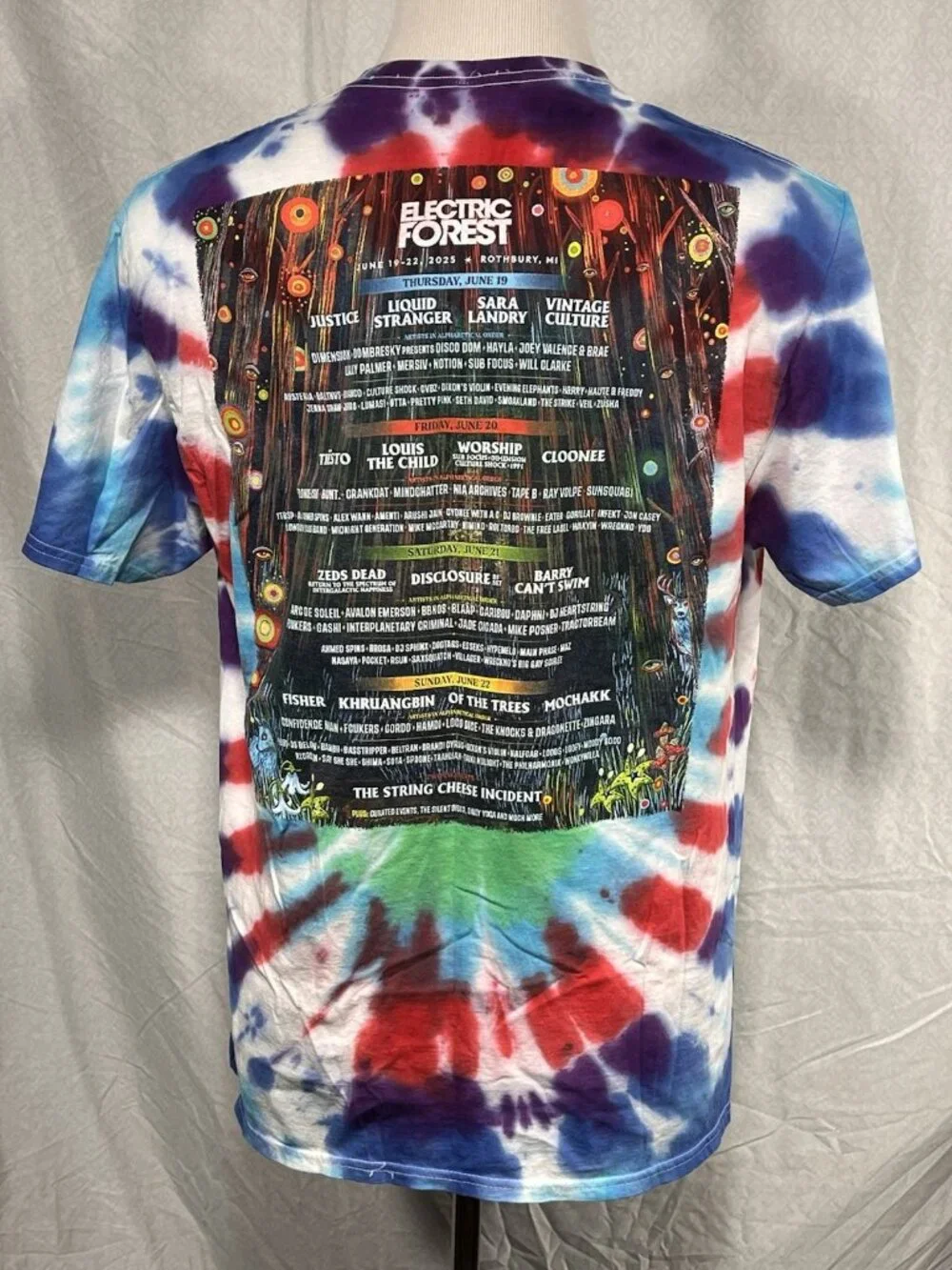 Electric Forest 2025 Tie Dye T Shirt XL Festival Lineup Rothbury MI Jerzees - Picture 4 of 9